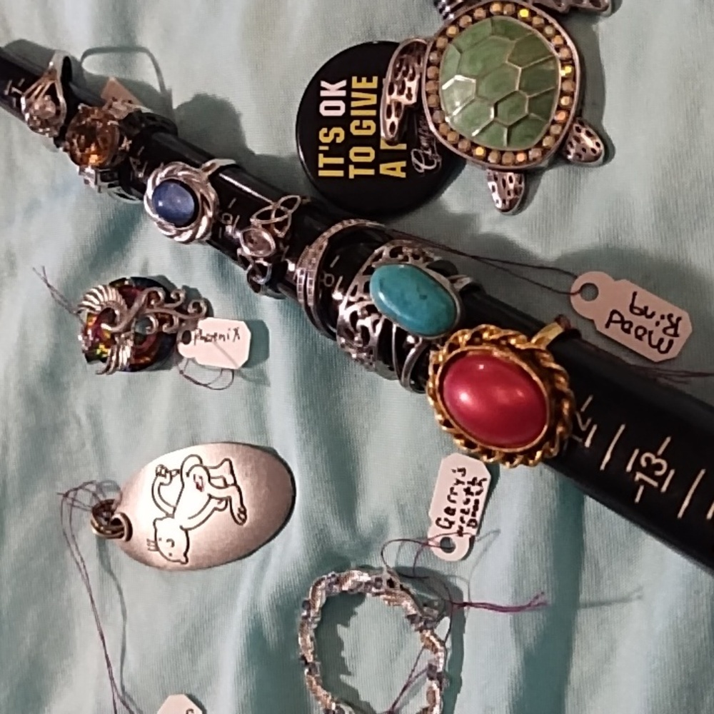 Assorted Silver and Gemstone Rings with Turtle Pendant Costume Jewelry Lot - Picture 4 of 4